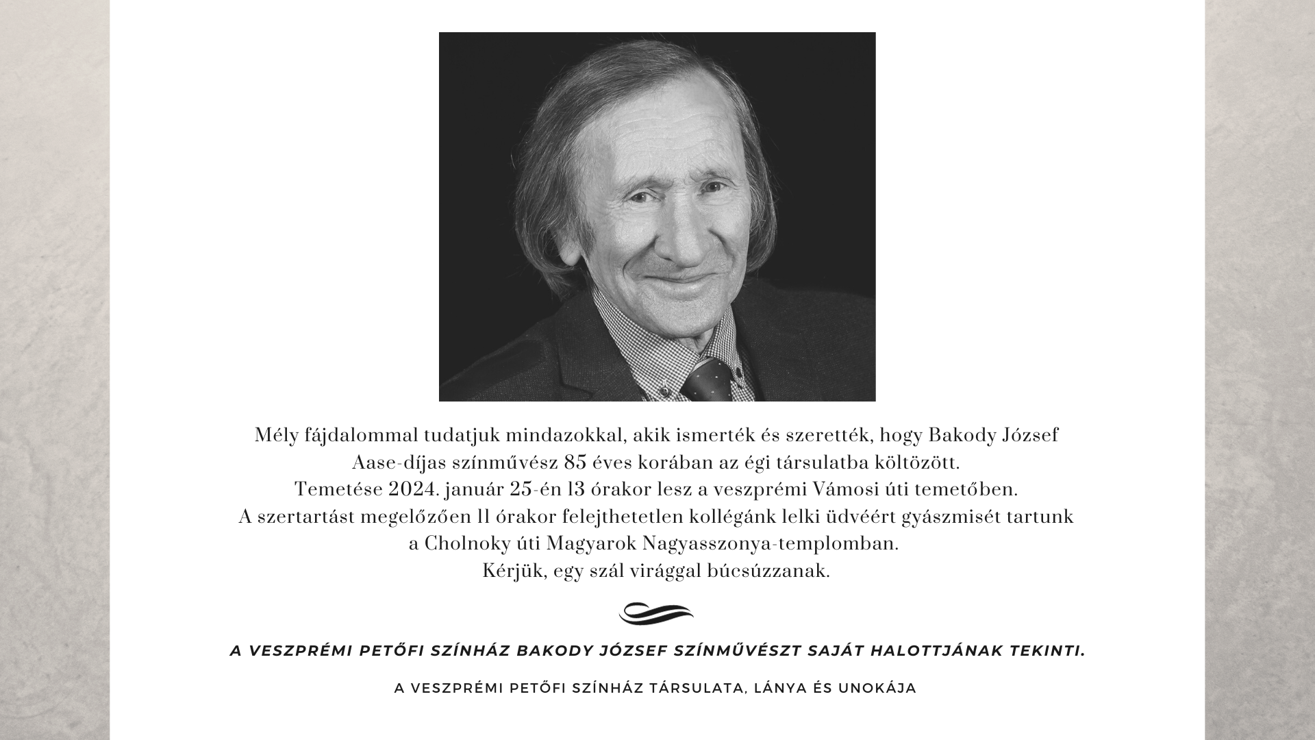 Bakody József gyászjelentés