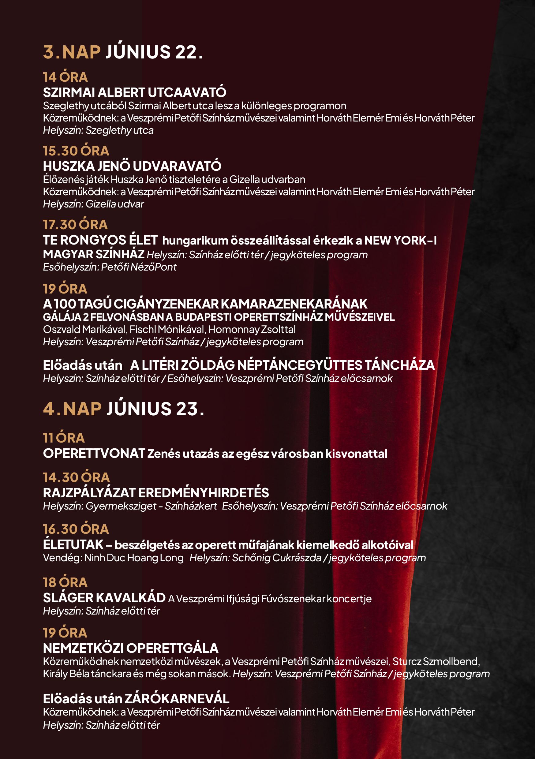 VII. Veszprémi Rátonyi Róbert Operettfesztivál programok